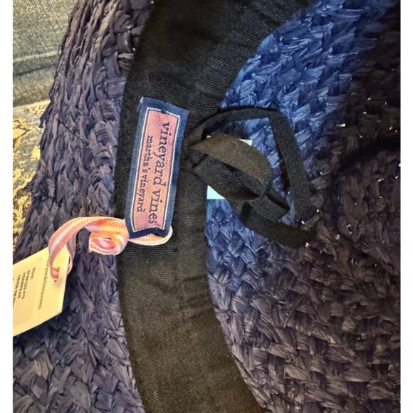 Vineyard Vines Chevron Trim Straw Women's Fedora - Vineyard Navy NEW - Picture 5 of 10